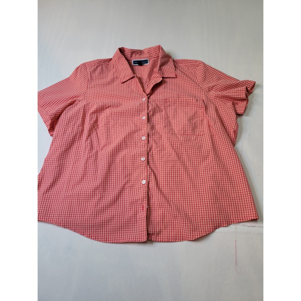 Karen Scott Womens 3X Gingham Button Down Short Sleeve Pink Orange Plaid 2219